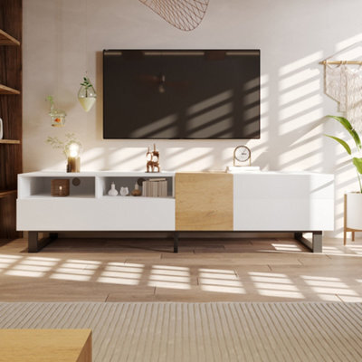 Matteo Modern Tv Unit, White & Oak Effect, 180Cm Wide, Storage With Soft-Close Doors, Minimalist Design - image 1