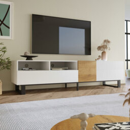Matteo Modern Tv Unit, White & Oak Effect, 180Cm Wide, Storage With Soft-Close Doors, Minimalist Design - thumbnail 6