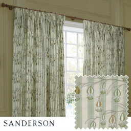 Sanderson Chinese Lanterns Embroidered Room Darkening Pencil Pleat Curtain Pair Sage (W)117Cm X (D)182Cm
