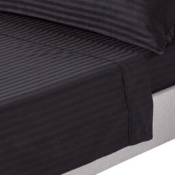 Homescapes Black Egyptian Cotton Satin Stripe Flat Sheet 330 Tc, Super King - thumbnail 1