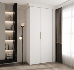 Arte Stylish White Como Iv Hinged Door Wardrobe H2460mm W1100mm D500mm, Two Doors, Eight Shelves, Hanging Rail, Gold Handles - thumbnail 2