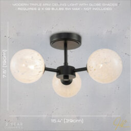 Happy Homewares Designer Matte Black Ceiling Light With White Confetti Snowflake Glass Shades - thumbnail 6
