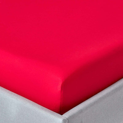 Homescapes Red Egyptian Cotton Fitted Sheet 200 Tc, Double - image 1
