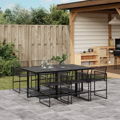 Walplus 7 Piece Garden Outdoor Dining Set Suitable For Backyard, Patio Black Poly Rattan - image 1