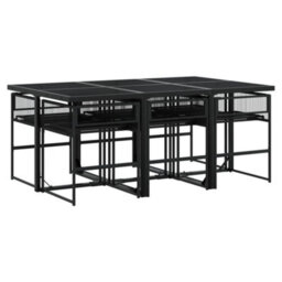 Walplus 7 Piece Garden Outdoor Dining Set Suitable For Backyard, Patio Black Poly Rattan - thumbnail 7