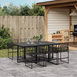 Walplus 7 Piece Garden Outdoor Dining Set Suitable For Backyard, Patio Black Poly Rattan - thumbnail 1