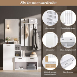 White Hallway Wardrobe With Mirror, Shoe Storage & Drawers, 120Cm - thumbnail 3