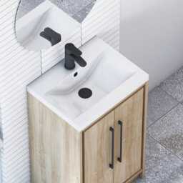 Royal Bathrooms Livora 500mm Natural Oak Floor Standing Vanity Cloakroom Unit 2 Door With Mid-Edge Basin & Matt Black Handle - thumbnail 5