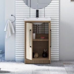 Royal Bathrooms Livora 500mm Natural Oak Floor Standing Vanity Cloakroom Unit 2 Door With Mid-Edge Basin & Matt Black Handle - thumbnail 4