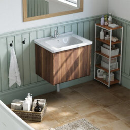 Living And Home Walnut Bathroom Vanity Unit With Integrated Ceramic Basin & Storage Shelf - thumbnail 2