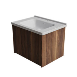 Living And Home Walnut Bathroom Vanity Unit With Integrated Ceramic Basin & Storage Shelf - thumbnail 4