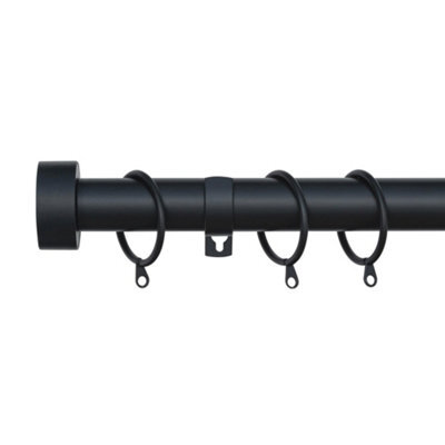 A.unique Home Stud End Metal Extendable Curtain Pole With Rings And Fittings (25/28mm) - Matte Black, 180Cm - 340Cm Approx - image 1
