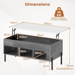 Costway Lift Top Coffee Table For Living Room Central Cocktail Table-Grey - thumbnail 3