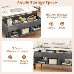 Costway Lift Top Coffee Table For Living Room Central Cocktail Table-Grey - thumbnail 7