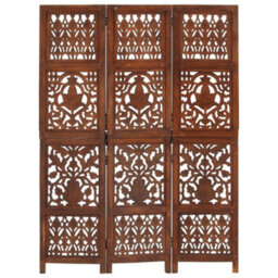 Vidaxl Hand Carved 3-Panel Room Divider Brown 120X165 Cm Solid Mango Wood Room Dividers - thumbnail 6
