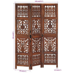 Vidaxl Hand Carved 3-Panel Room Divider Brown 120X165 Cm Solid Mango Wood Room Dividers - thumbnail 3