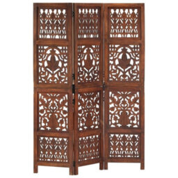 Vidaxl Hand Carved 3-Panel Room Divider Brown 120X165 Cm Solid Mango Wood Room Dividers - thumbnail 1