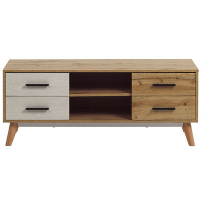 Beliani Rustic Tv Stand Light Brown And White - Fits Up To 55-Inch Tvs, 4 Drawers, W120 X D40 X H49 Cm - image 1
