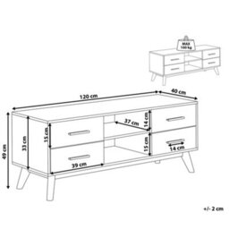 Beliani Rustic Tv Stand Light Brown And White - Fits Up To 55-Inch Tvs, 4 Drawers, W120 X D40 X H49 Cm - thumbnail 4