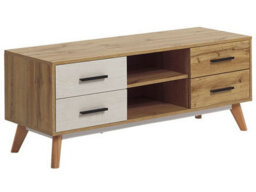 Beliani Rustic Tv Stand Light Brown And White - Fits Up To 55-Inch Tvs, 4 Drawers, W120 X D40 X H49 Cm - thumbnail 3