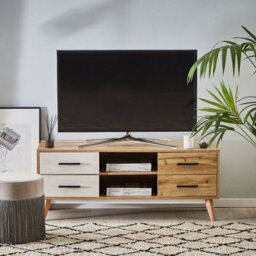 Beliani Rustic Tv Stand Light Brown And White - Fits Up To 55-Inch Tvs, 4 Drawers, W120 X D40 X H49 Cm - thumbnail 2