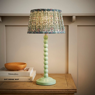 Valuelights Bobbin Pastel Green Table Lamp With Floral Pleated Shade - image 1