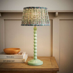 Valuelights Bobbin Pastel Green Table Lamp With Floral Pleated Shade - thumbnail 3