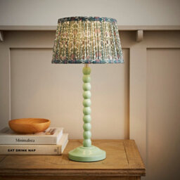 Valuelights Bobbin Pastel Green Table Lamp With Floral Pleated Shade - thumbnail 1