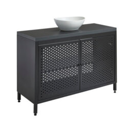Homestylestore 1200mm Black Metal Floorstanding Bathroom Vanity Unit Black Grey Countertop And Oval Chalk Basin - thumbnail 1