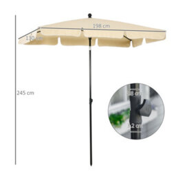 Outsunny Aluminium Sun Umbrella Parasol Patio Rectangular 2M X 1.3M Beige - thumbnail 3