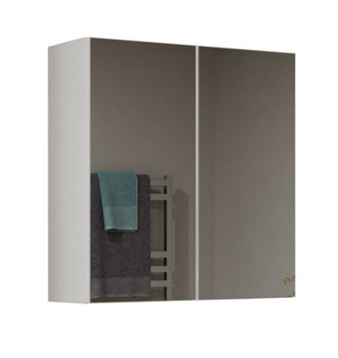 White Mirror Effect Double Bathroom Cabinet Mirrored (H)600mm (W)600mm Solid - image 1