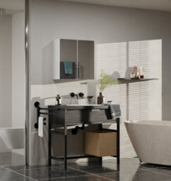 White Mirror Effect Double Bathroom Cabinet Mirrored (H)600mm (W)600mm Solid - thumbnail 3