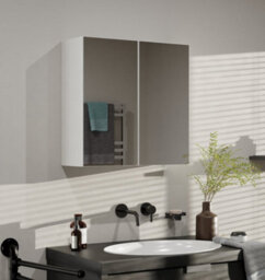 White Mirror Effect Double Bathroom Cabinet Mirrored (H)600mm (W)600mm Solid - thumbnail 2