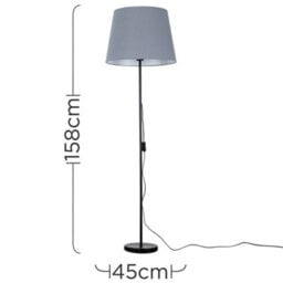 Valuelights Charles Black Floor Lamp With Grey Tapered Shade - thumbnail 7