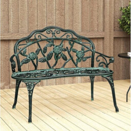 Metal Garden Bench 2 Seater Cast Aluminium Patio Outdoor Rose Seat - thumbnail 3