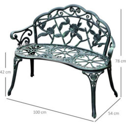 Metal Garden Bench 2 Seater Cast Aluminium Patio Outdoor Rose Seat - thumbnail 2