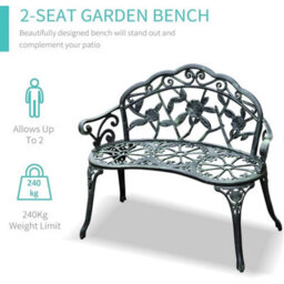 Metal Garden Bench 2 Seater Cast Aluminium Patio Outdoor Rose Seat - thumbnail 6
