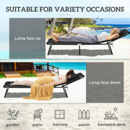 Outsunny Folding Sun Lounger Reclining Chair W/ Pillow Reading Hole Black - thumbnail 5