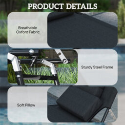 Outsunny Folding Sun Lounger Reclining Chair W/ Pillow Reading Hole Black - thumbnail 6