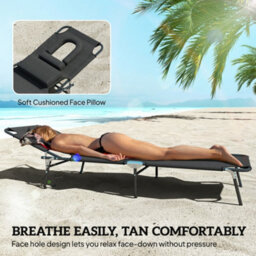 Outsunny Folding Sun Lounger Reclining Chair W/ Pillow Reading Hole Black - thumbnail 7