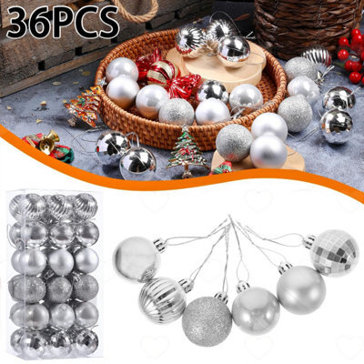Amorly 36Pcs 1.57 Inch Plastic Silver Christmas Ball Ornaments, Shatterproof Hanging Baubles For Christmas Tree Holiday Home Decorations - image 1