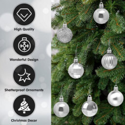 Amorly 36Pcs 1.57 Inch Plastic Silver Christmas Ball Ornaments, Shatterproof Hanging Baubles For Christmas Tree Holiday Home Decorations - thumbnail 5