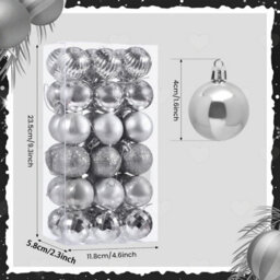 Amorly 36Pcs 1.57 Inch Plastic Silver Christmas Ball Ornaments, Shatterproof Hanging Baubles For Christmas Tree Holiday Home Decorations - thumbnail 3