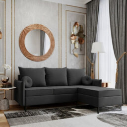 Leon L Living Room Corner Sofa Bed With Dl Mechanism Storage Box Mdf Frame Bonell Springs 213X168X101Cm Dark Grey Right - thumbnail 1