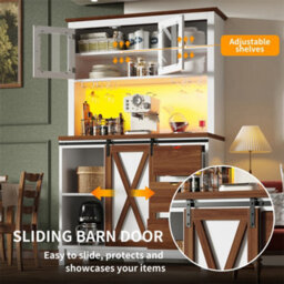 Abrihome Modern Tall Cabinet With Led Lighting & App Control, Kitchen Cabinet, Sideboard With Sliding Door And Three Drawers, White - thumbnail 4