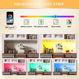 Abrihome Modern Tall Cabinet With Led Lighting & App Control, Kitchen Cabinet, Sideboard With Sliding Door And Three Drawers, White - thumbnail 3