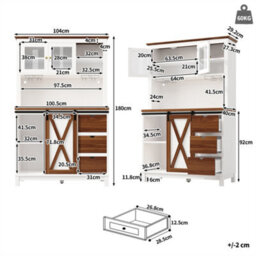 Abrihome Modern Tall Cabinet With Led Lighting & App Control, Kitchen Cabinet, Sideboard With Sliding Door And Three Drawers, White - thumbnail 5
