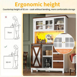 Abrihome Modern Tall Cabinet With Led Lighting & App Control, Kitchen Cabinet, Sideboard With Sliding Door And Three Drawers, White - thumbnail 2