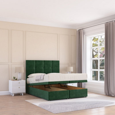 Sloomy Jasmine End Lift Ottoman Bed 2Ft6 With Sprung Memory Mattress - Emerald Plush & Headboard- Small Single - image 1