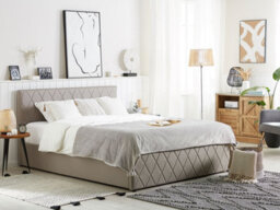 Beliani Ottoman Bed Faux Leather Rochefort 180 X 200 Cm (Eu Super King) Taupe - thumbnail 2